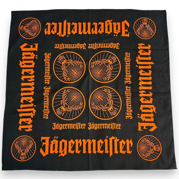 Jaegermeister Bandana 100% Cotton Black Orange 25" x 25" - Picture 1 of 5